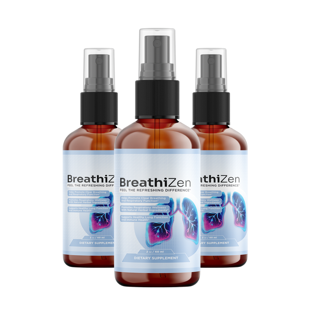 Three bottles of Breathizen respiratory support spray, 2 fl oz each